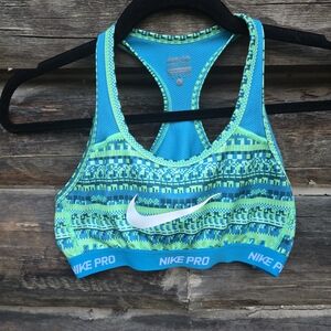 Nike Pro Youth Blue And Green Sports Bra, Size Large
